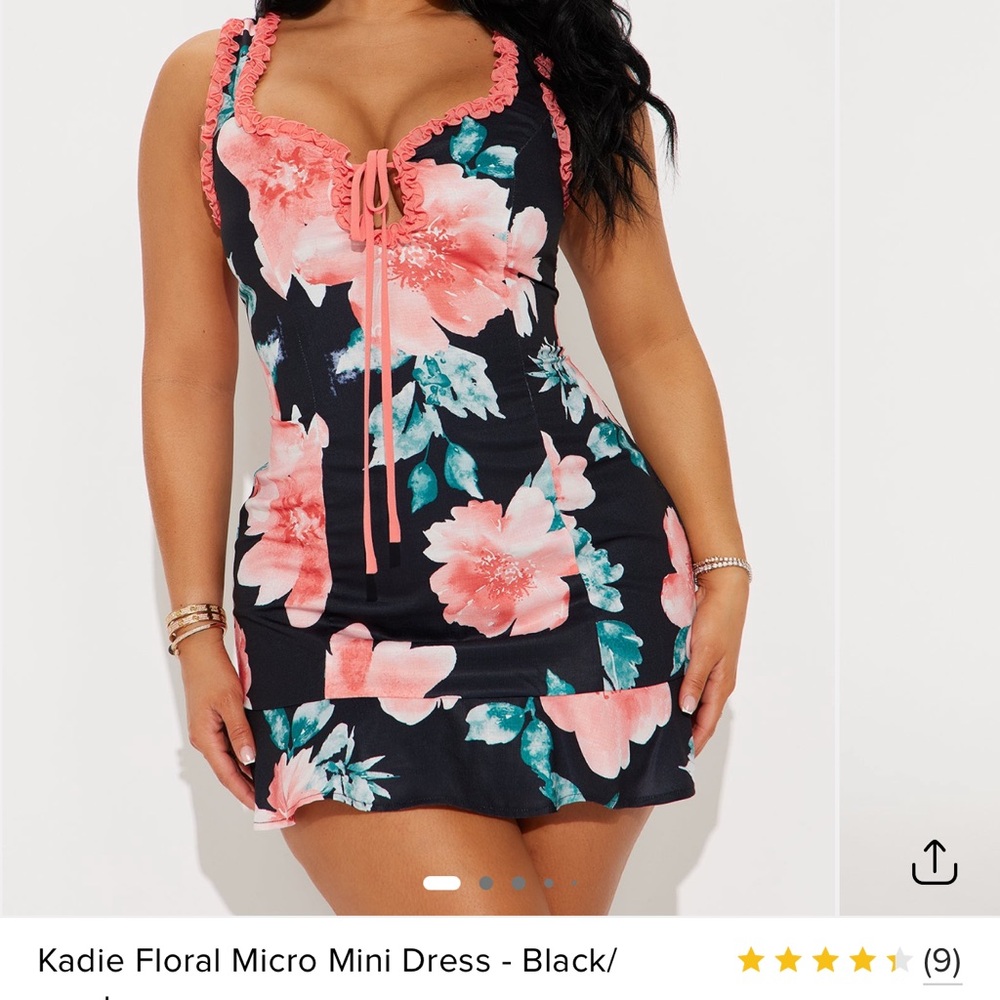 Floral Micro Mini Dress - Black and Pink